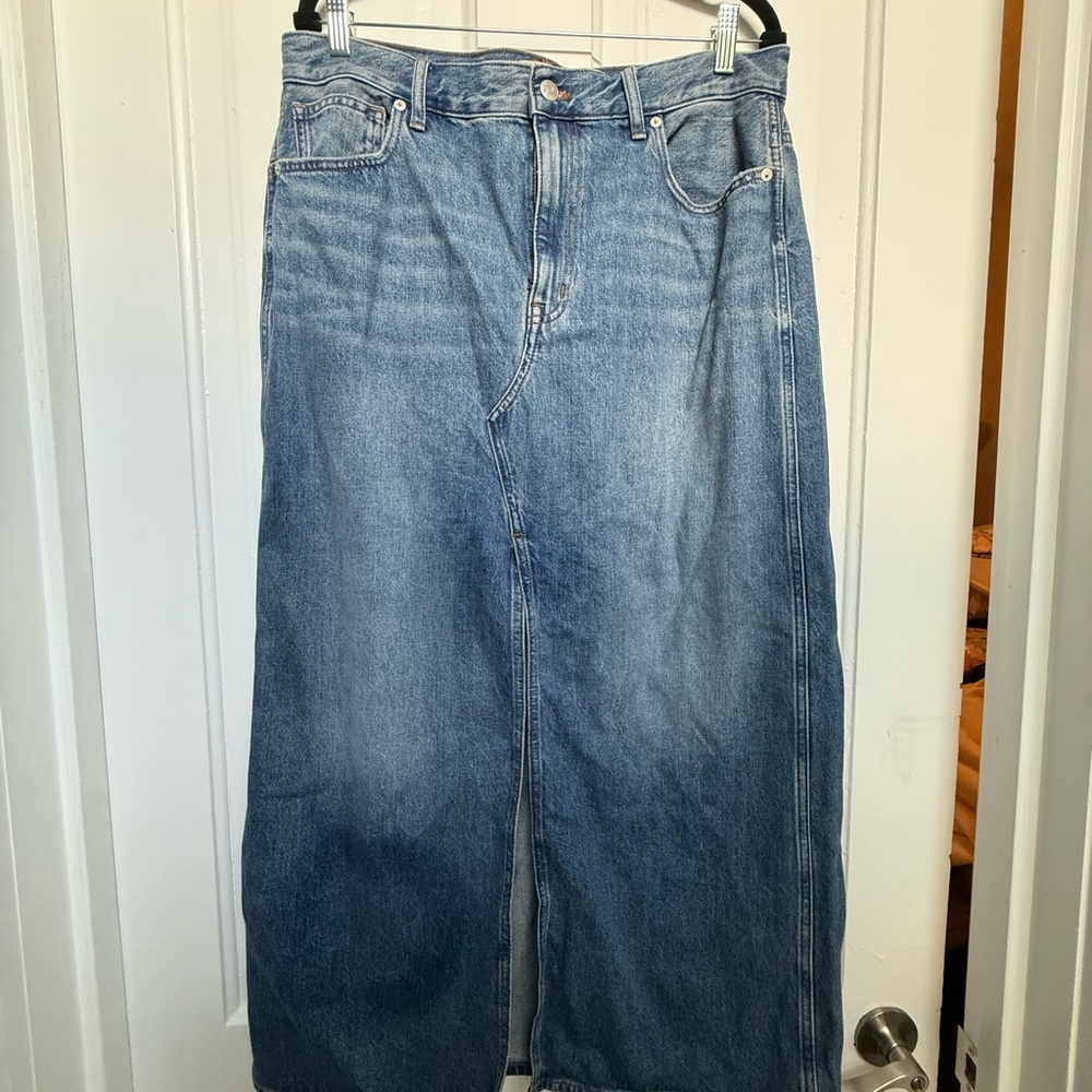 Madewell Blue Tie Front Midi Skirt